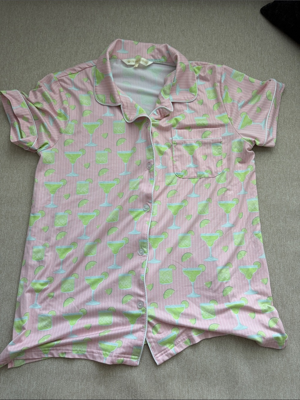 Royal standard  Pink Margarita Print Short Sleeve Pajama Top and pant set